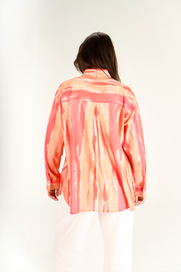 Printed Cotton Shirt in Peach Orange