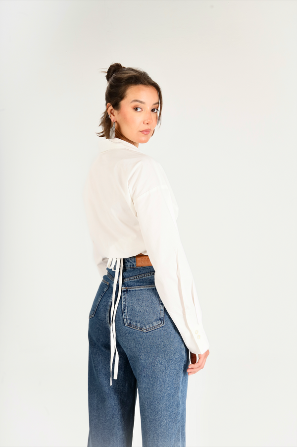 Tied-to-You Cropped Shirt in White