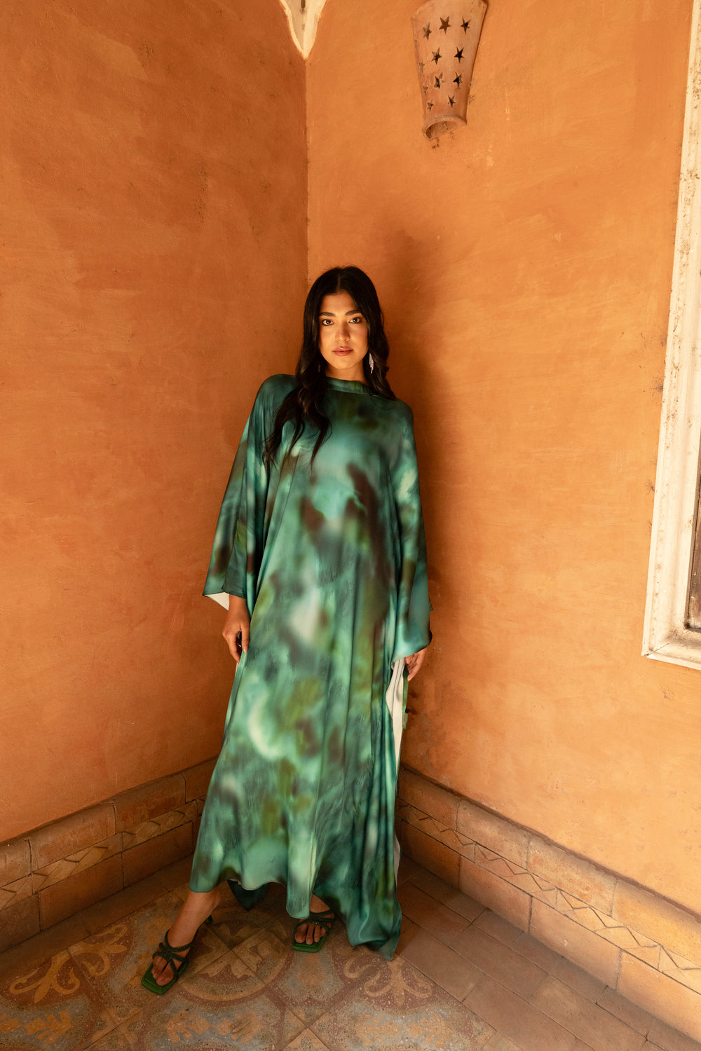 Green Patterned Kaftan Dress