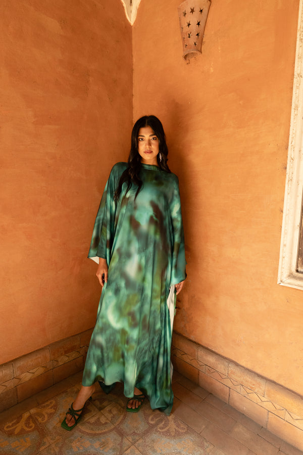Green Patterned Kaftan Dress