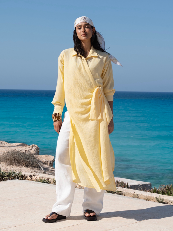 Long Wrap Shirt in Yellow