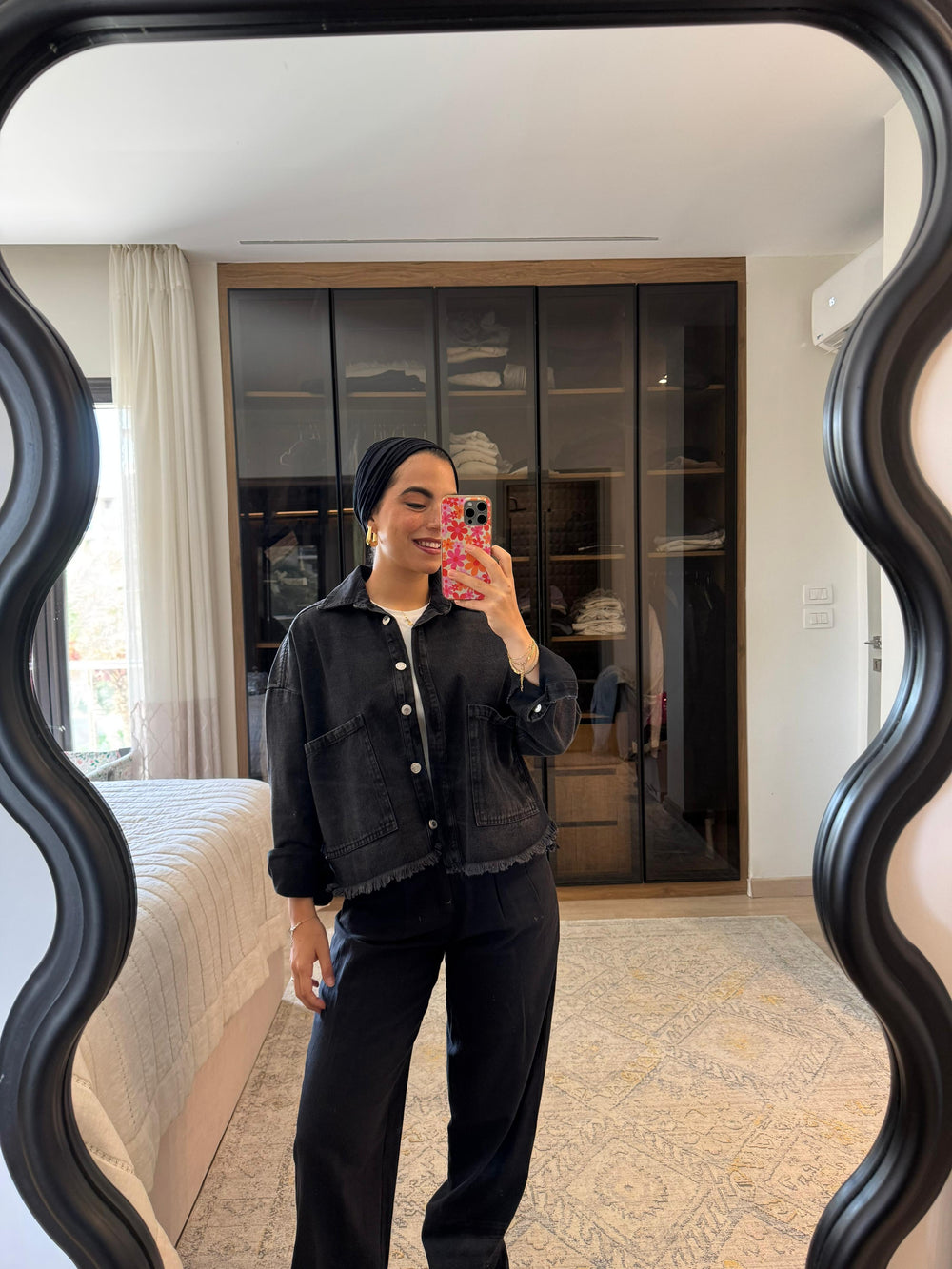 Raw-Hem Denim Jacket in Black