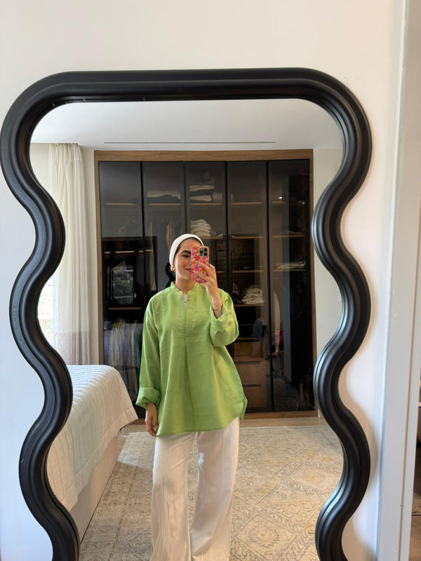 Mandarin Shirt in Apple Green