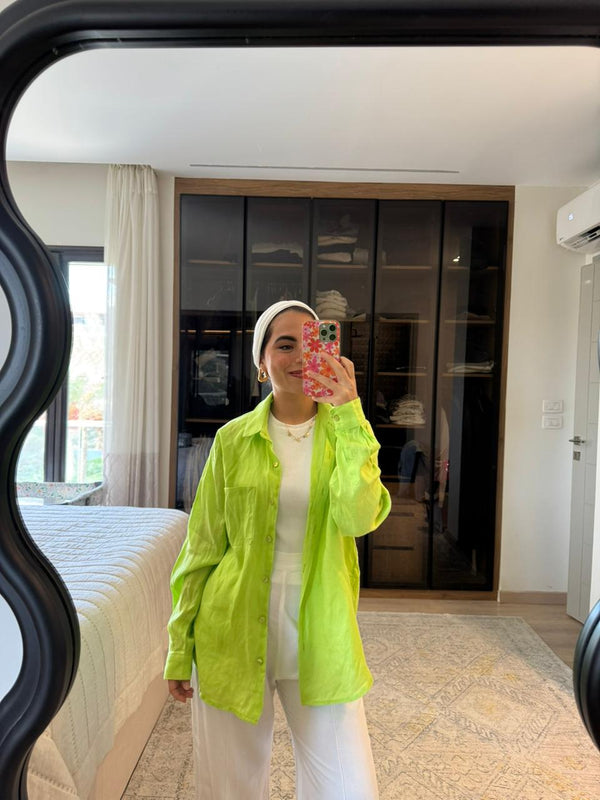 Oversized Linen Shirt in Lime