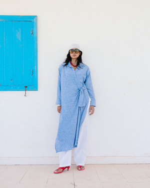 Long Wrap Shirt in Blue