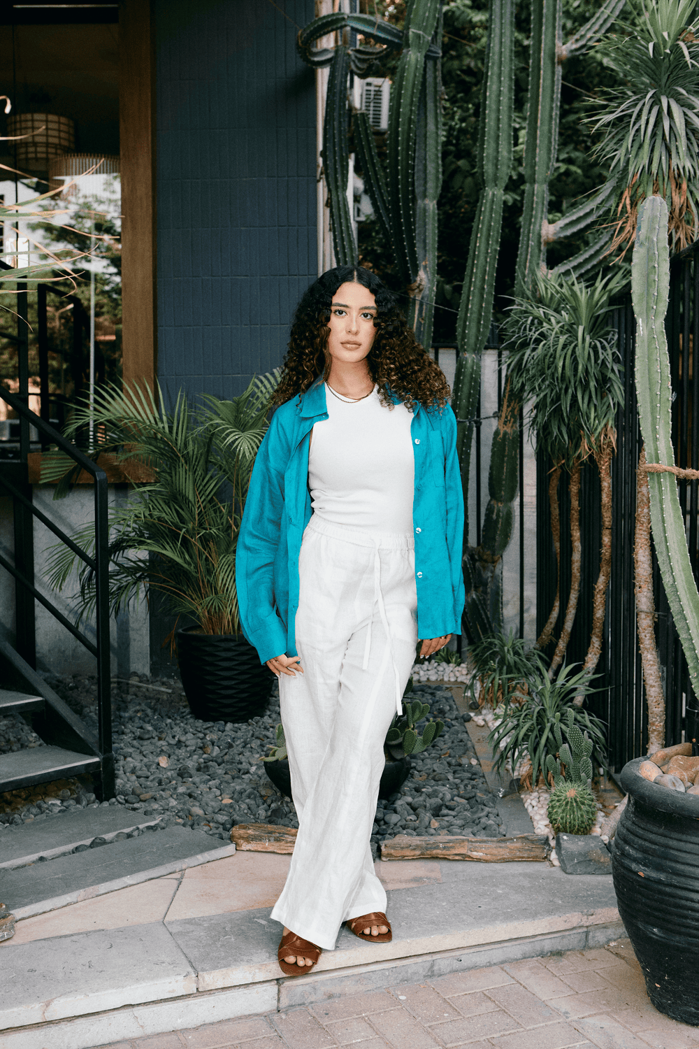 Oversized Linen Shirt in Teal