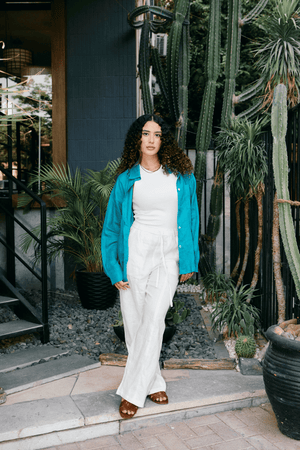 Oversized Linen Shirt in Teal