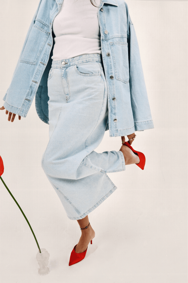 Straight Denim Skirt in Light Blue