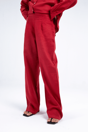 Tapered Linen Pants in Red