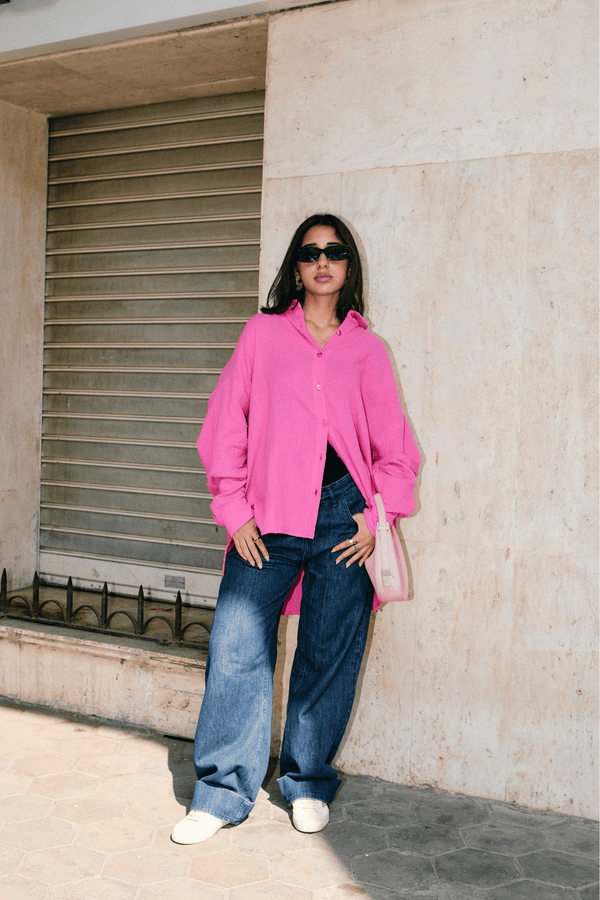 Cotton Muslin Shirt in Fuchsia