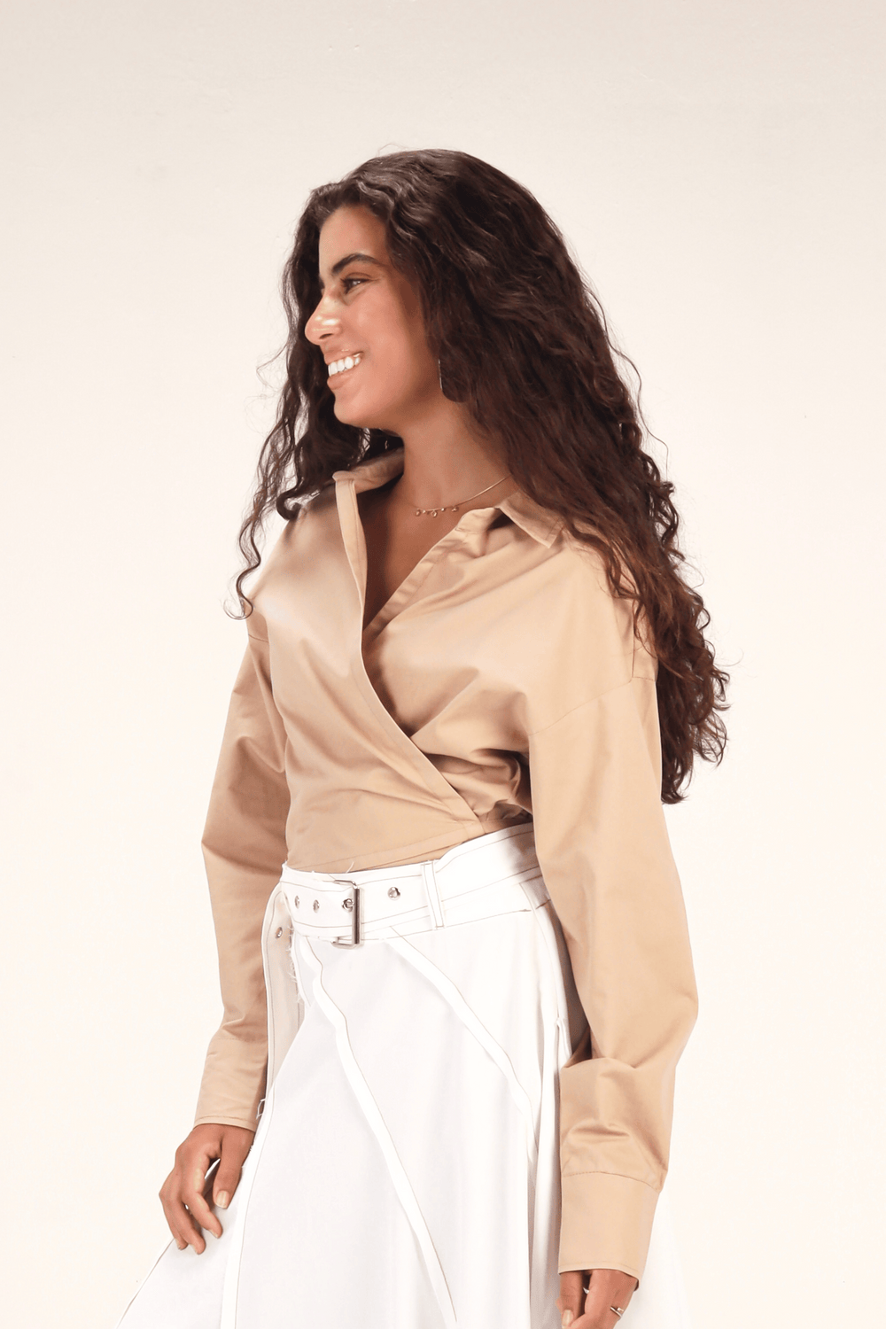 Tied-to-You Cropped Shirt in Beige