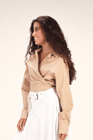 Tied-to-You Cropped Shirt in Beige