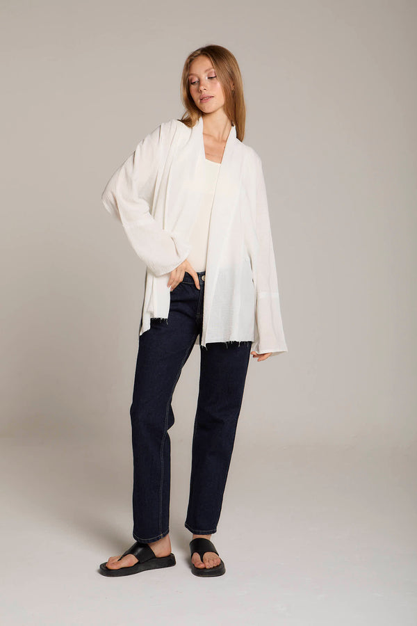 Raw-Hem Linen Kimono in White
