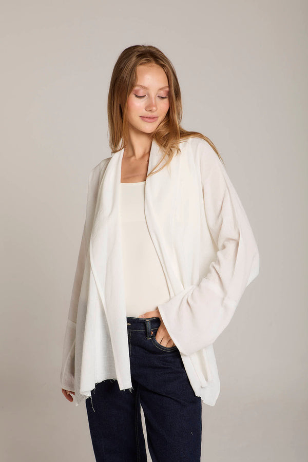 Raw-Hem Linen Kimono in White