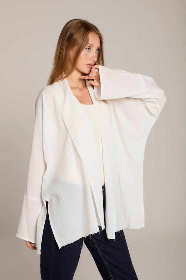 Raw-Hem Linen Kimono in White