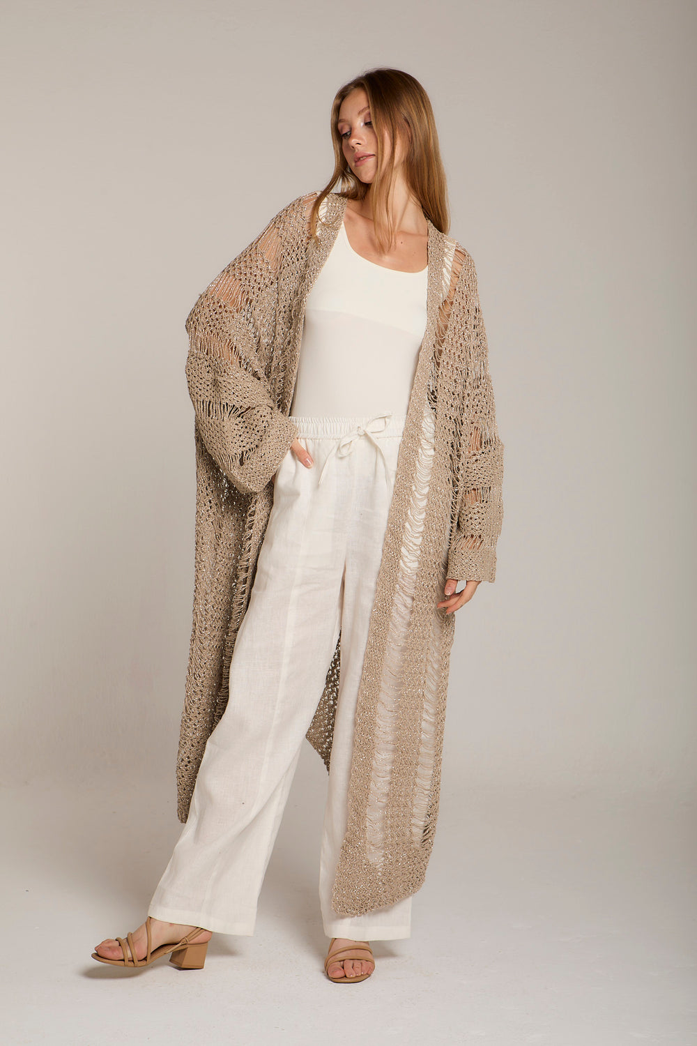 Gypsy Soul Crochet Cardigan in Biscuit