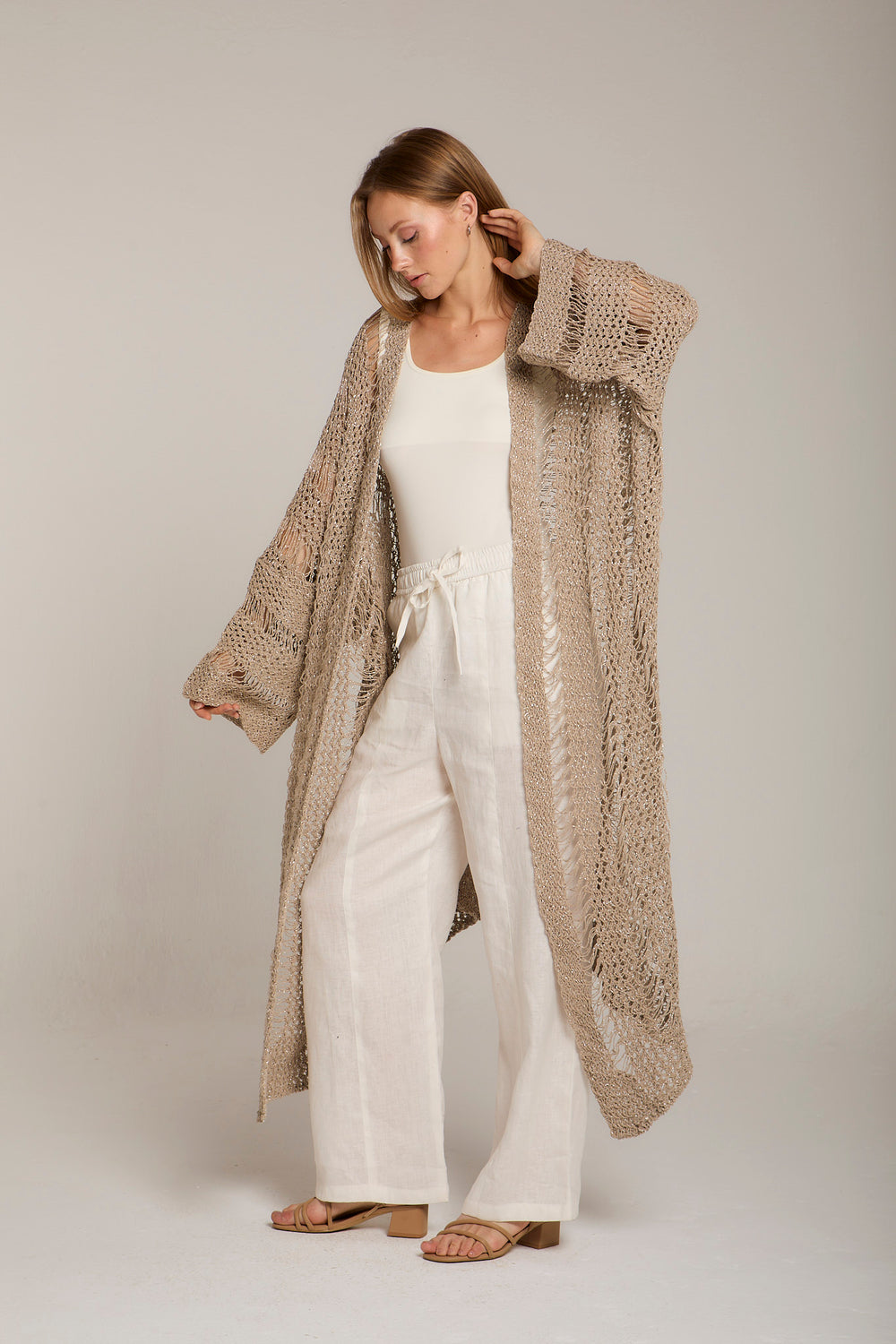 Gypsy Soul Crochet Cardigan in Biscuit