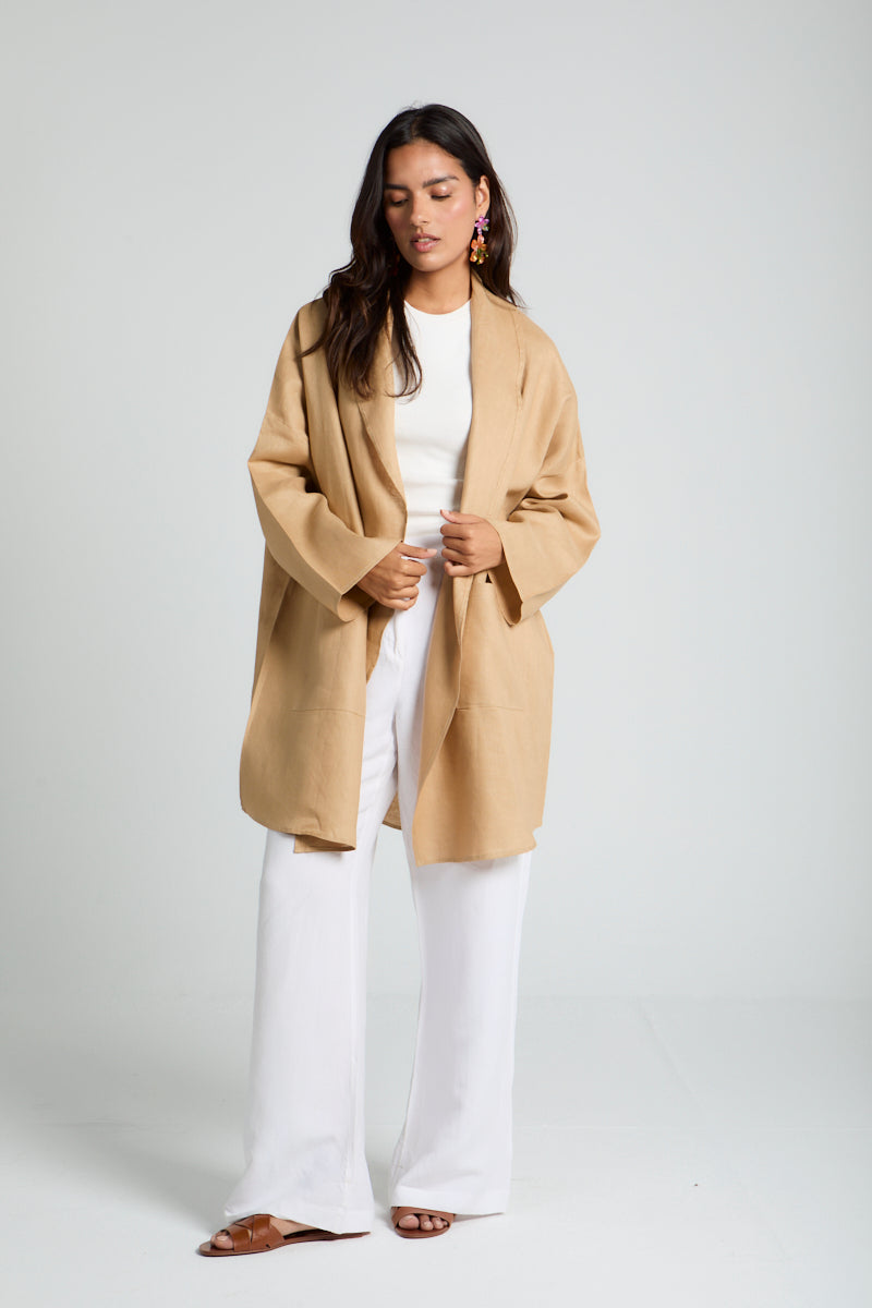 Linen Kimono in Camel