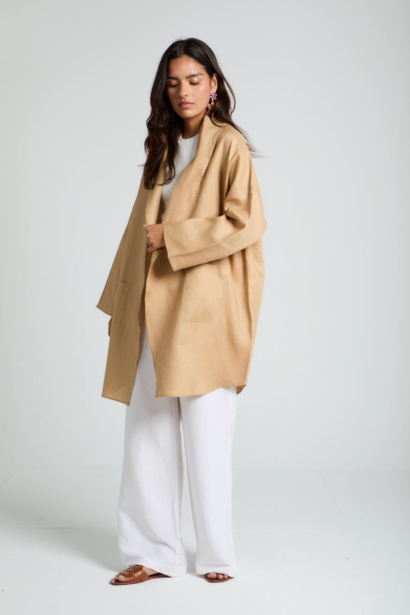 Linen Kimono in Camel