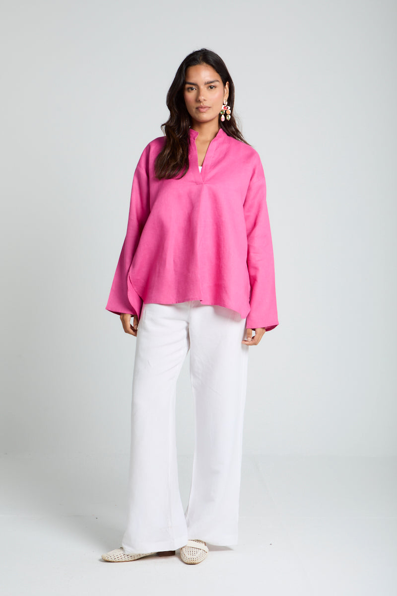 Mandarin Collar Shirt in Magenta