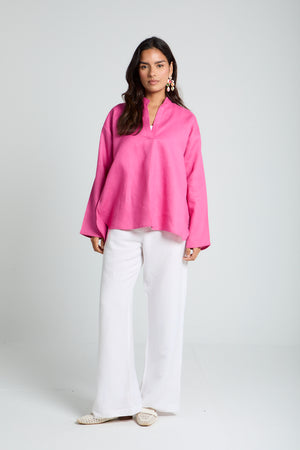 Mandarin Collar Shirt in Magenta