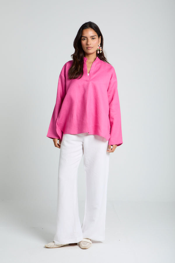 Mandarin Collar Shirt in Magenta