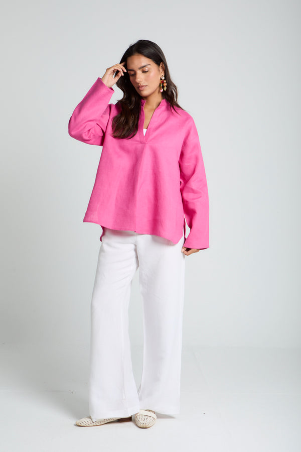 Mandarin Collar Shirt in Magenta