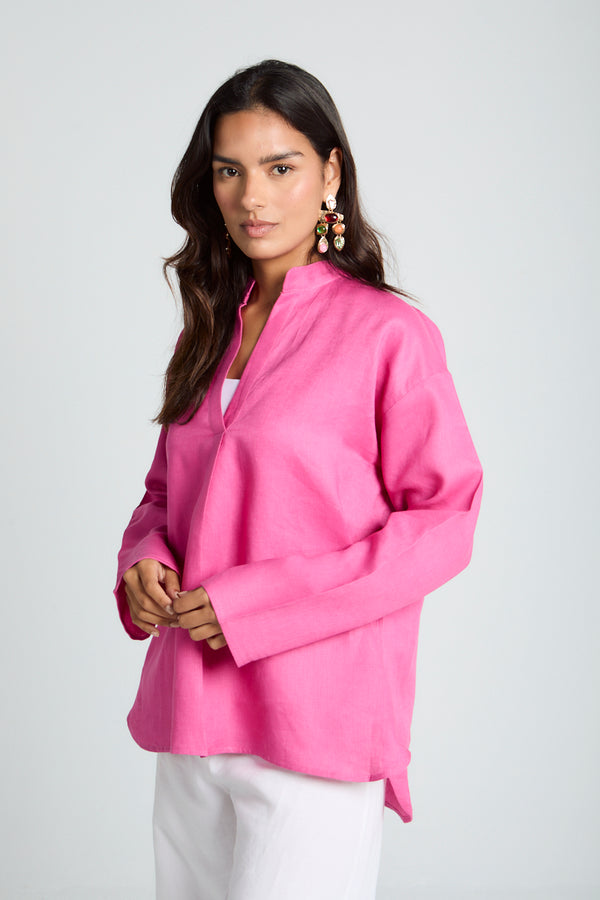 Mandarin Collar Shirt in Magenta