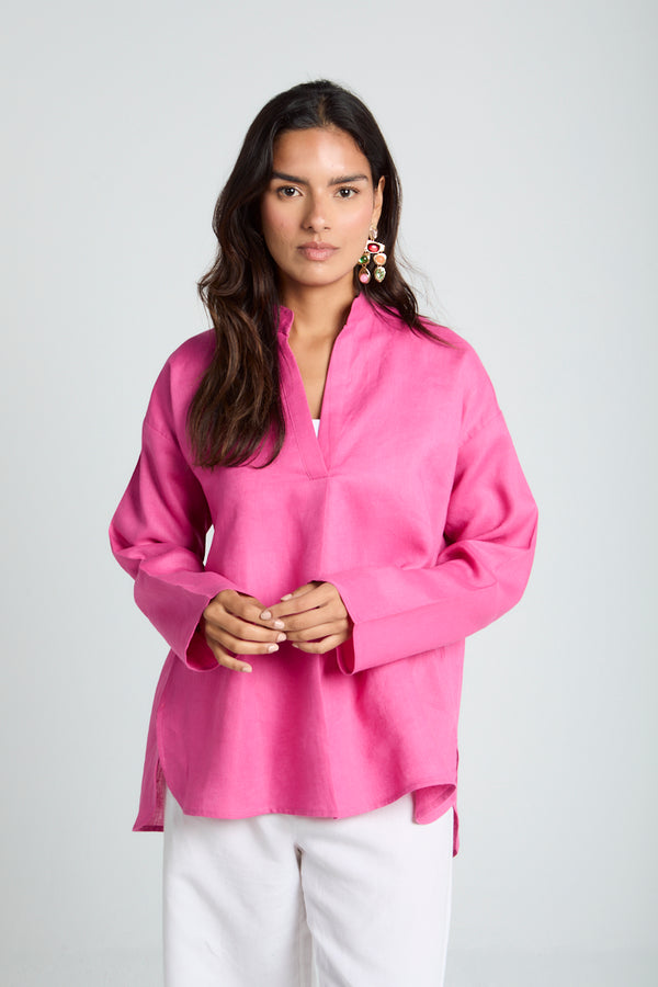 Mandarin Collar Shirt in Magenta