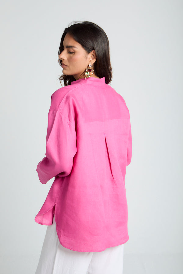 Mandarin Collar Shirt in Magenta