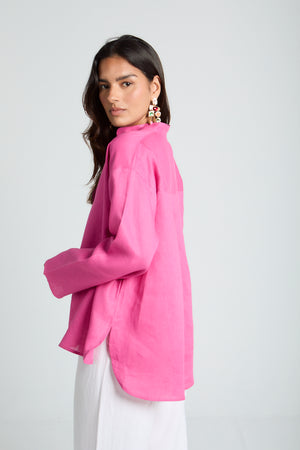 Mandarin Collar Shirt in Magenta
