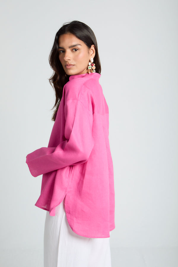 Mandarin Collar Shirt in Magenta