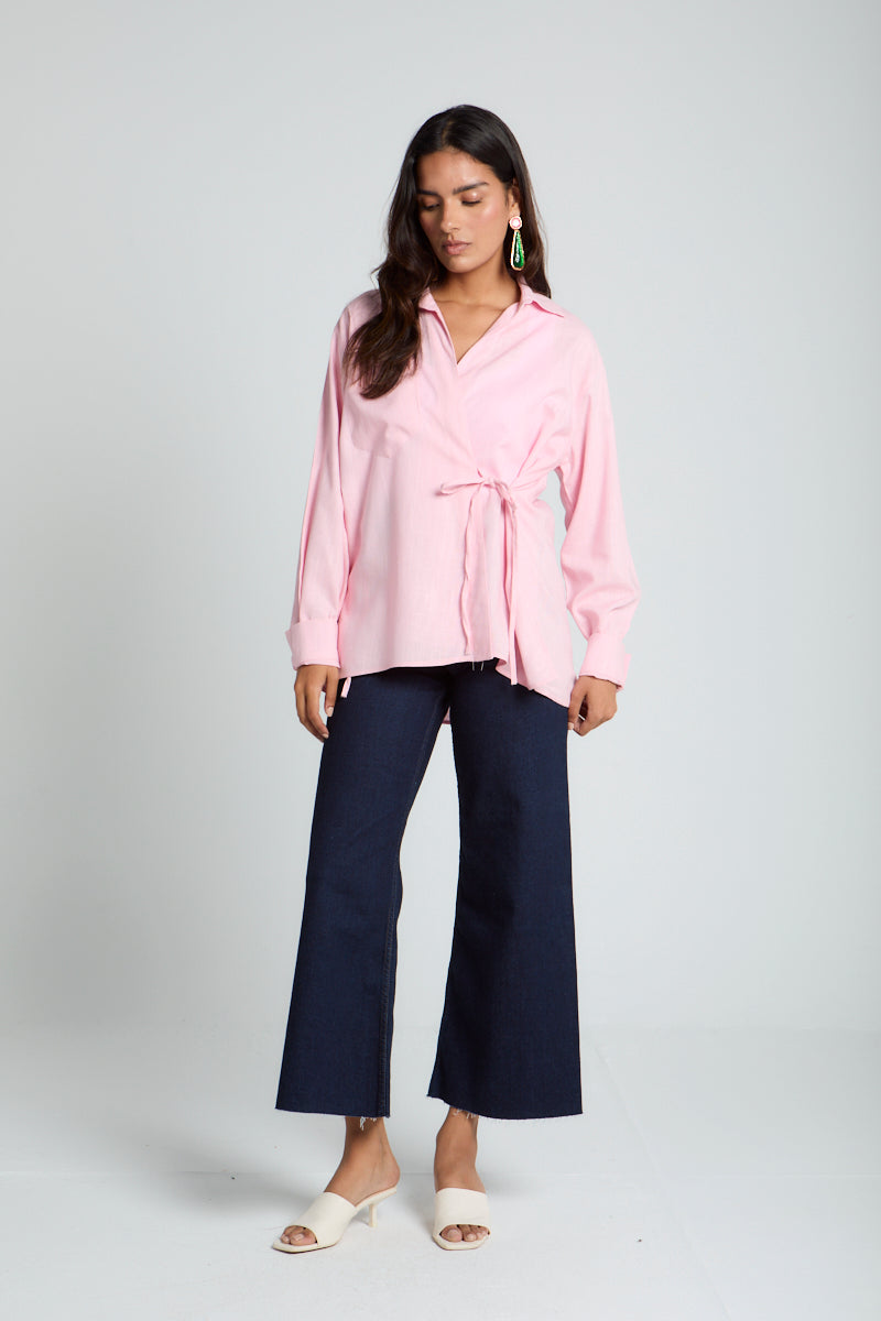 Tied up Linen Shirt in Rose
