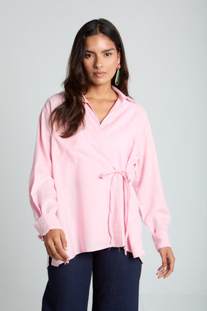 Tied up Linen Shirt in Rose