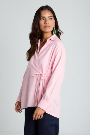 Tied up Linen Shirt in Rose