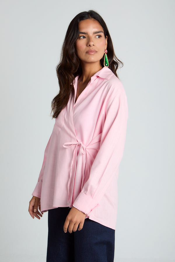 Tied up Linen Shirt in Rose