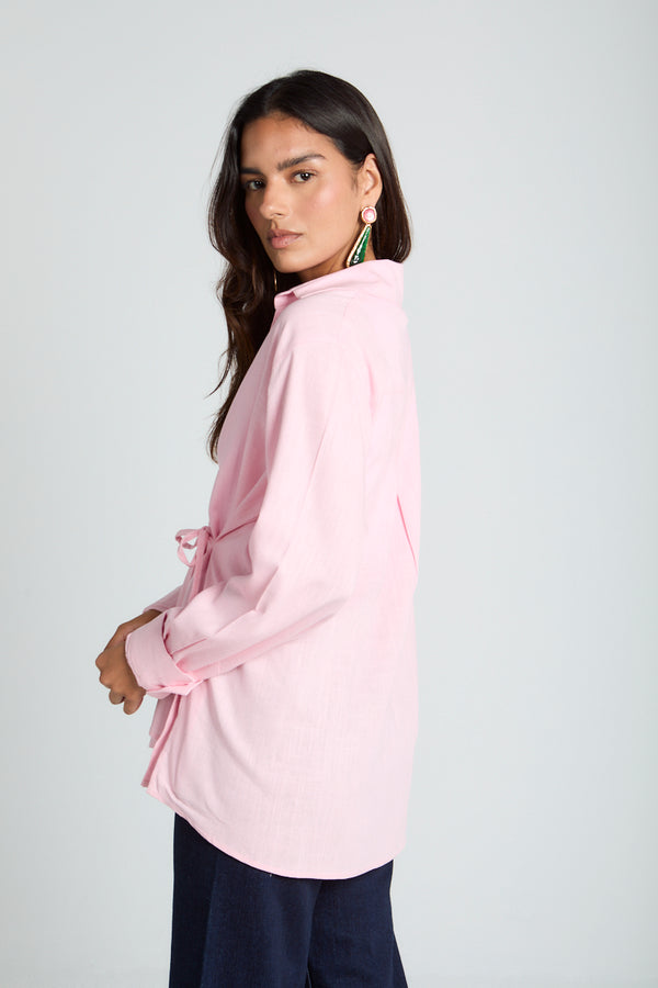 Tied up Linen Shirt in Rose