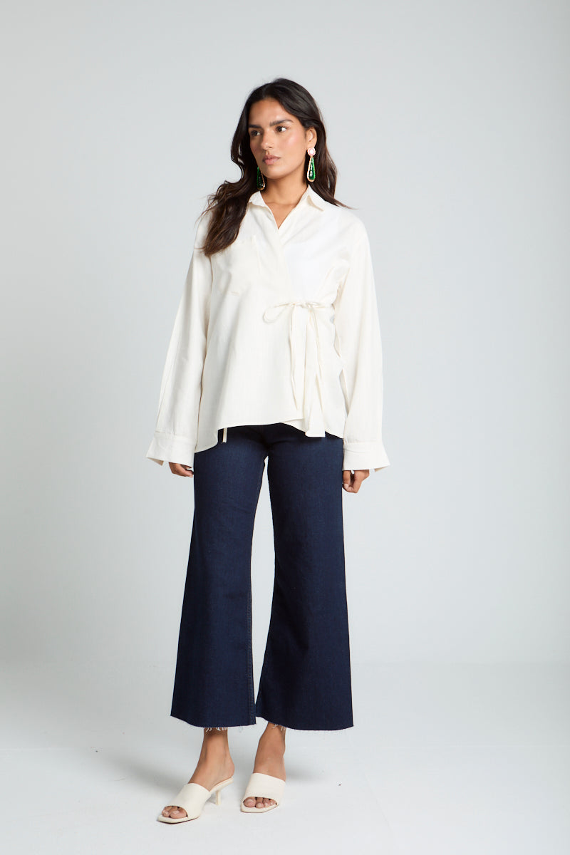 Tied up Linen Shirt in Off White