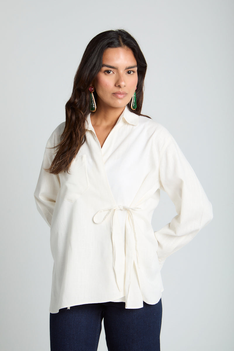 Tied up Linen Shirt in Off White