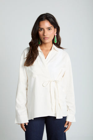 Tied up Linen Shirt in Off White