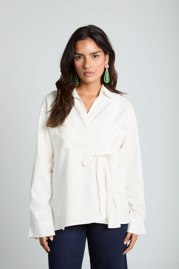 Tied up Linen Shirt in Off White