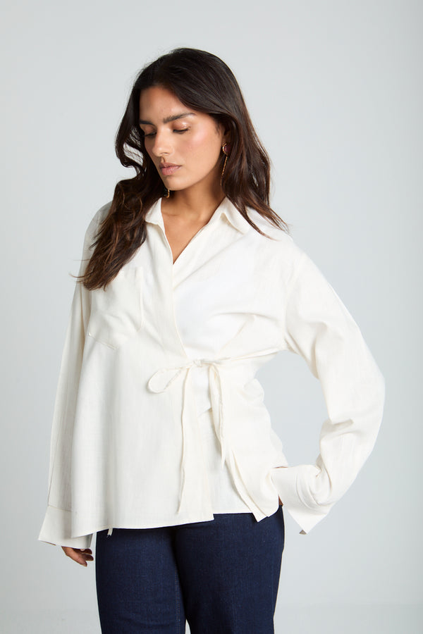 Tied up Linen Shirt in Off White