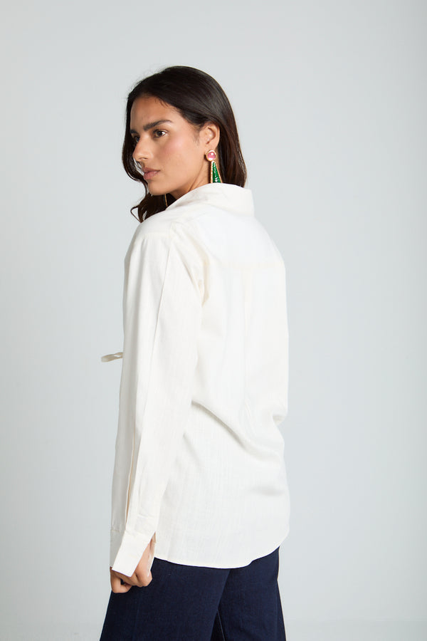 Tied up Linen Shirt in Off White