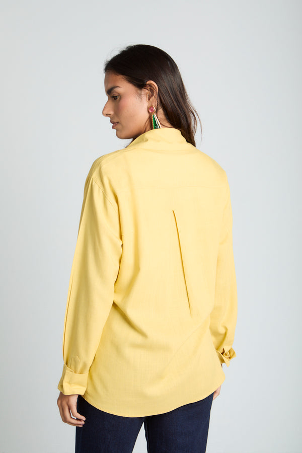 Tied up Linen Shirt in Pastel Yellow