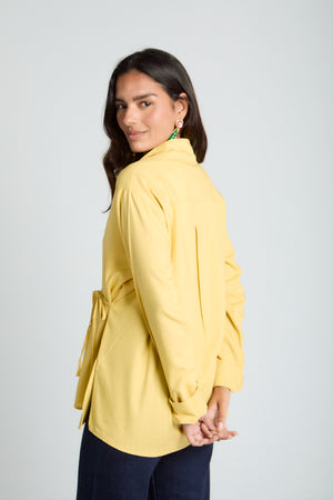Tied up Linen Shirt in Pastel Yellow