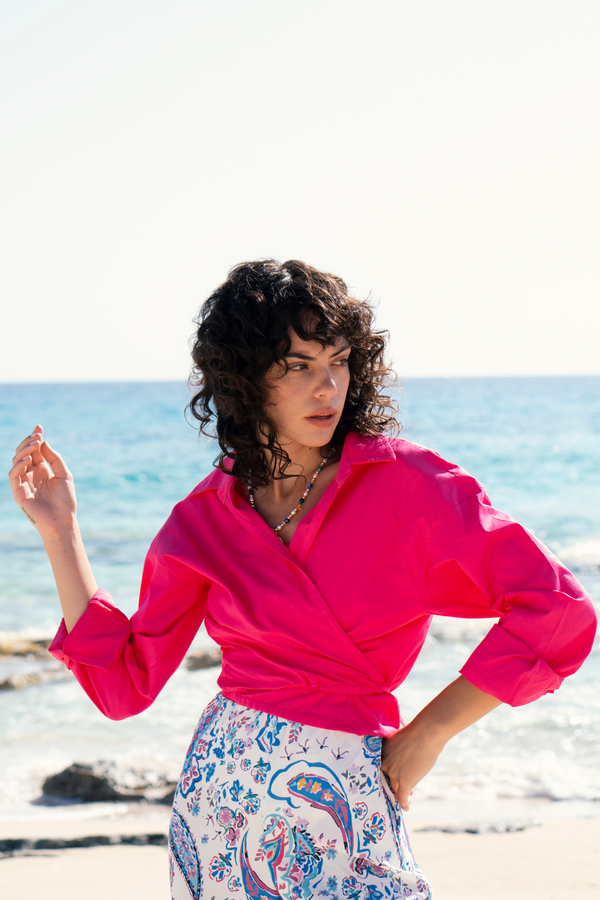 Tied-to-You Cropped Shirt in Fuchsia