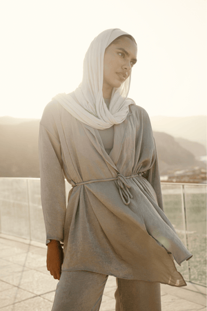 Satin Wrap Kimono Set in Cafe