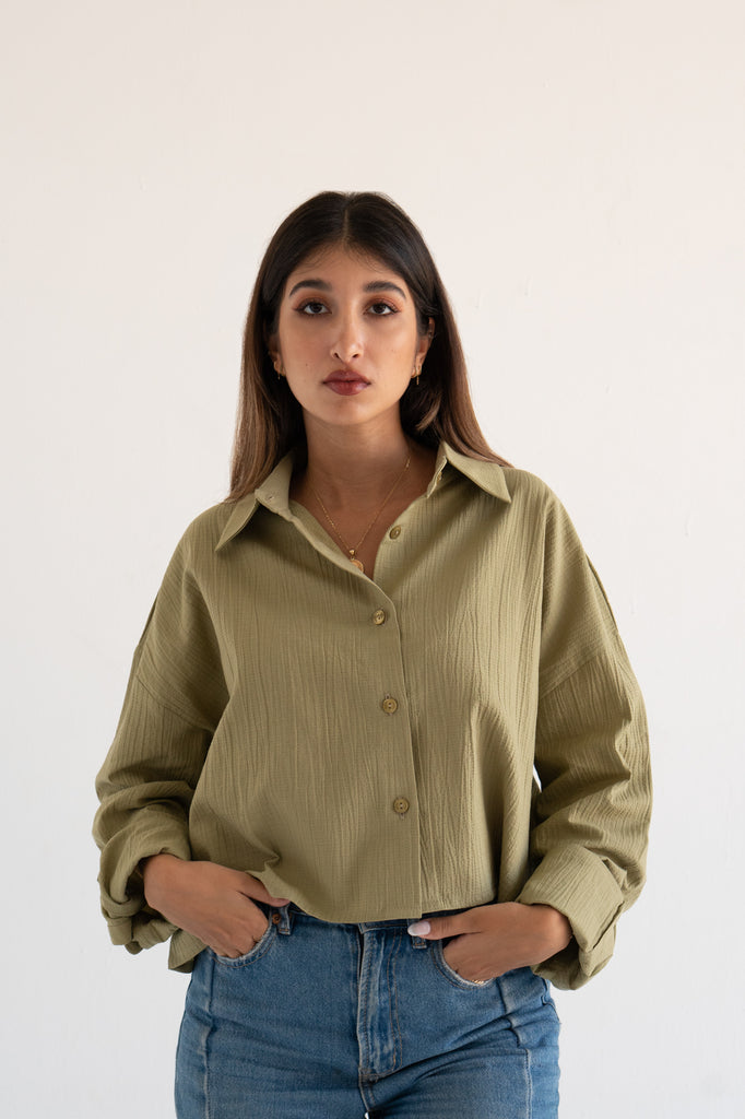 Liberty Cropped Shirt In Olive