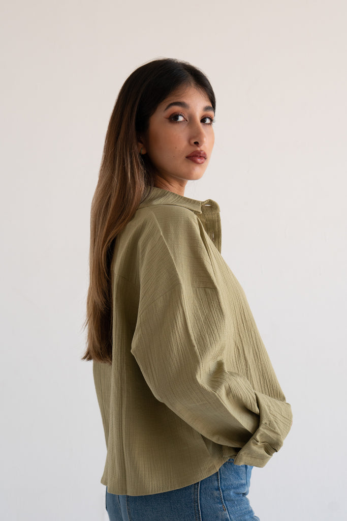 Liberty Cropped Shirt In Olive