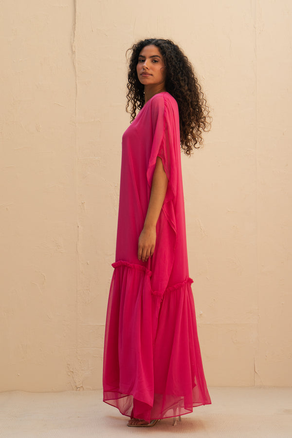 Ruffled Maxi Dress in Fuchsia